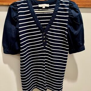 LOFT Striped Navy and White Blouse